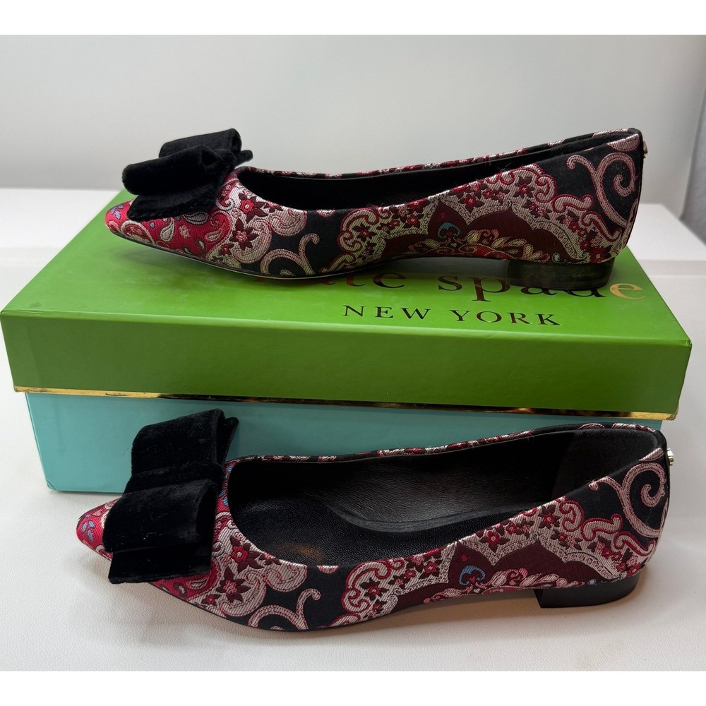 kate spade Paisley Brocade Pointed Toe Flats with Black Bow